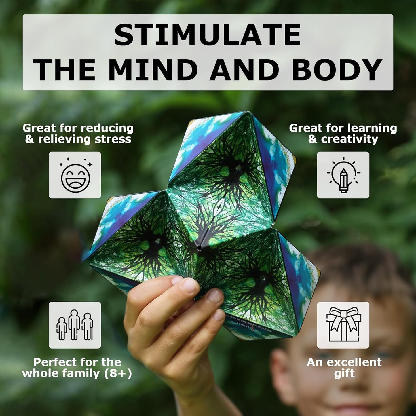 SHASHIBO Shape Shifting Box - Award-Winning, Patented Fidget Cube w/ 36 Rare Earth Magnets - Transforms Into Over 70 Shapes, Gift Box, Download Fun in Motion Toys Mobile App (Moon, 4 Pack)