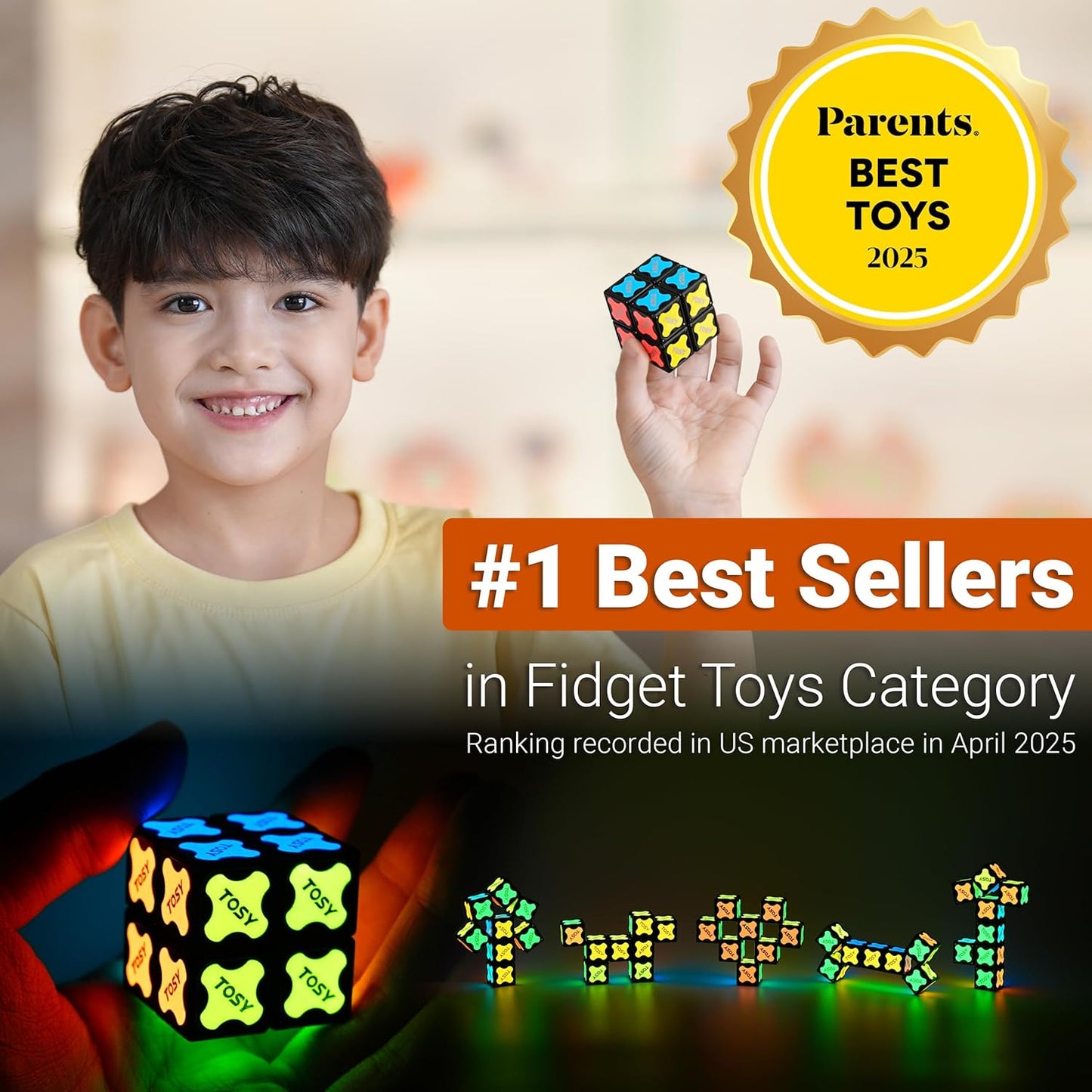 TOSY Magnet Cube 2x2 - 8 Blocks, 2in1 Toy: 2x2x2 Puzzle Cube and Customizable Infinity Cube, Glowing, Christmas Stocking Stuffers Gift for Kids/Grandkids, UV Flashlight, Sensory/STEM Toy