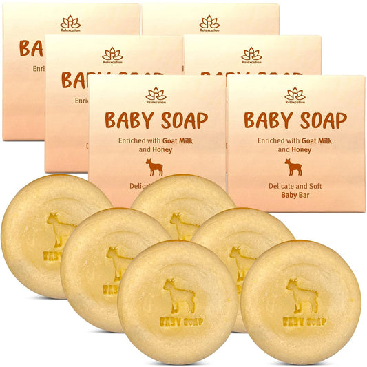 Relaxcation Organic Baby Soap Bars with Goat Milk and Honey - Naturally Cold Processed from Organic Ingredients - Handmade in USA Ideal fro Newborns, babys, Kids and Adults (Pack of 6)