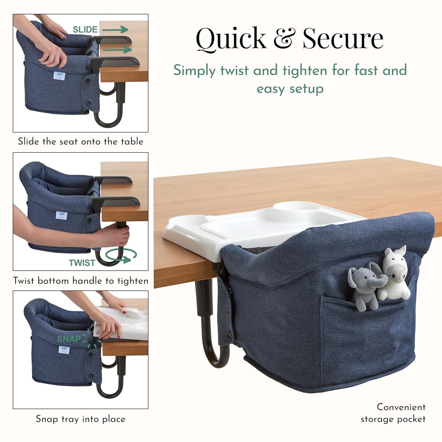 Evolur Clamp-On Comfort Table Chair | Removable & Washable Seat Cover, Dishwasher-Safe Tray, Foldable Design with Carry Bag | Portable High Chair for Babies & Toddlers (6–36 Months)