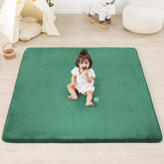 1.3" Thick Baby Floor Play Mat 50x50, Basic Padded Foam Mat for Tummy Time Crawling, Non Slip Cushioned for Babies Toddlers Infants Kids (Dark Green)