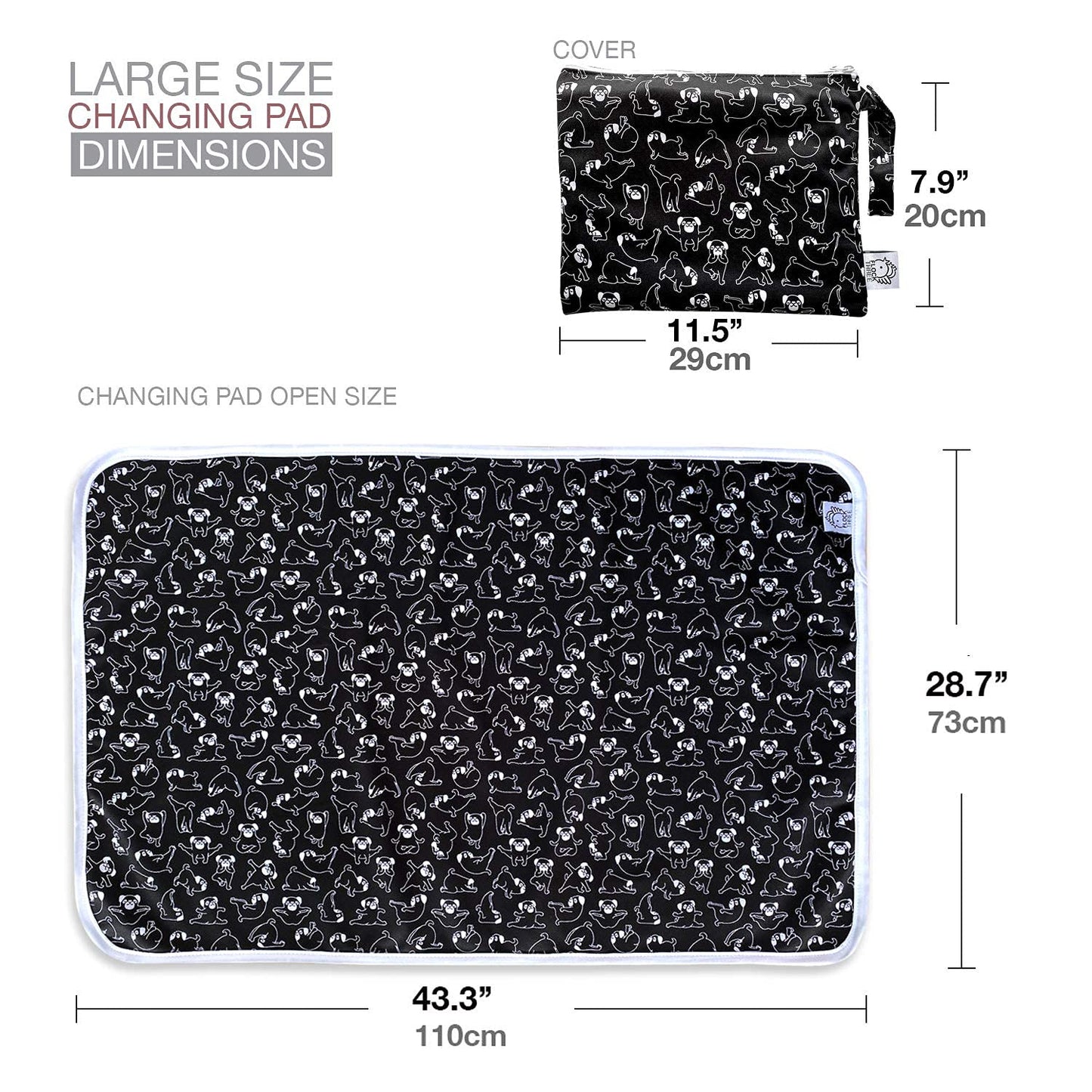 Flock Three Waterproof Baby Diaper Changing Pad with Storage Bag (43.3" X 28.7") Washable Wipeable Reusable Leak Proof Diaper Travel Mat Station Changing Mattress Liner Cribs Bed Cover, Dogs