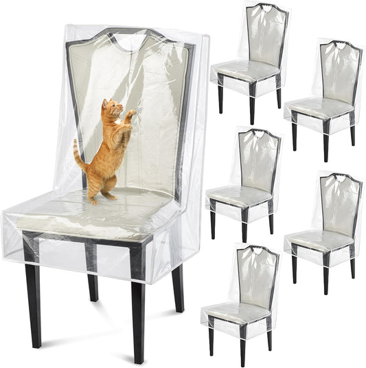Dining Chair Covers, Waterproof Kitchen Chair Protectors,Clear Plastic Seat Chair Protector,Keep Your Chair Away from Water Dust Stain and Pet Claws W/21 x D/18(Fits 16-23",6 Pack)