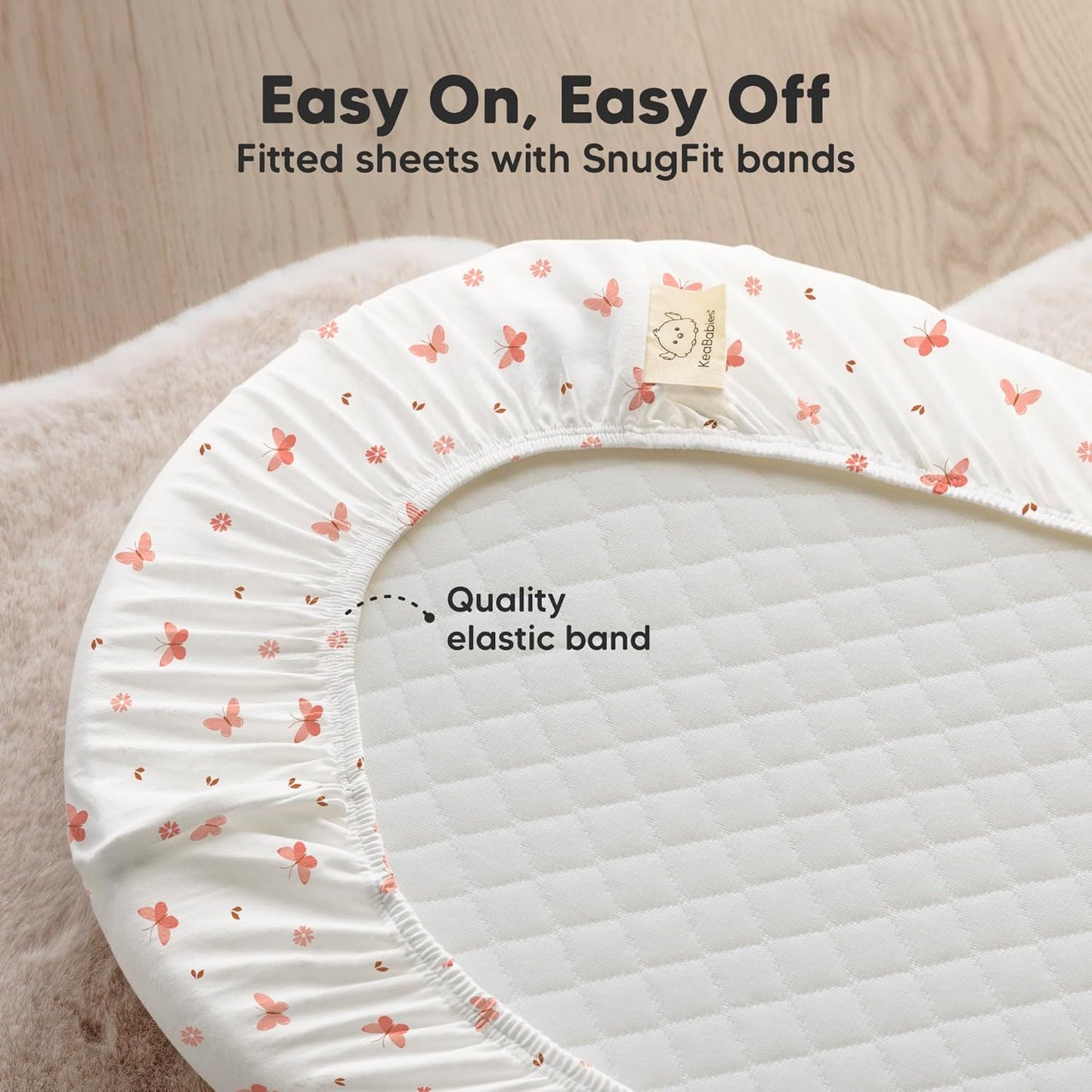 2-Pack Organic Bassinet Sheets for Girls, Boys - 100% Cotton Bassinet Mattress Sheets Compatible with Halo Bassinest Swivel Sleeper, Graco, Baby Delight, Chicco, Fitted Bassinet Sheets (Butterflies)