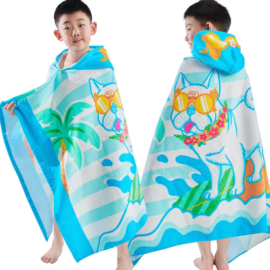 VOOVA & MOVAS Toddler Towels for Kids 3-10Years, 30''X50, Soft | Thick | 100% Cotton | Absorbent Towel Wrap, Perfect for Kids Beach, Pool, Bath, Swimming, Stripe Dog