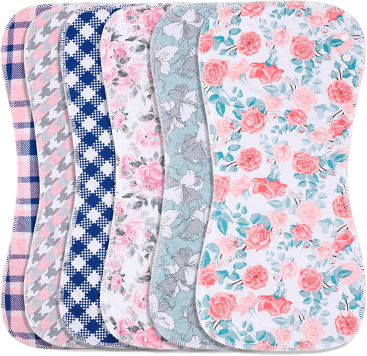 2-in-1 Burp Cloths and Baby Bibs - 6 Pack Large Super Absorbent Soft Cotton Burping Cloths for Spit Up, 3 Layers Thick Baby Burp Rags for Girls & Boys