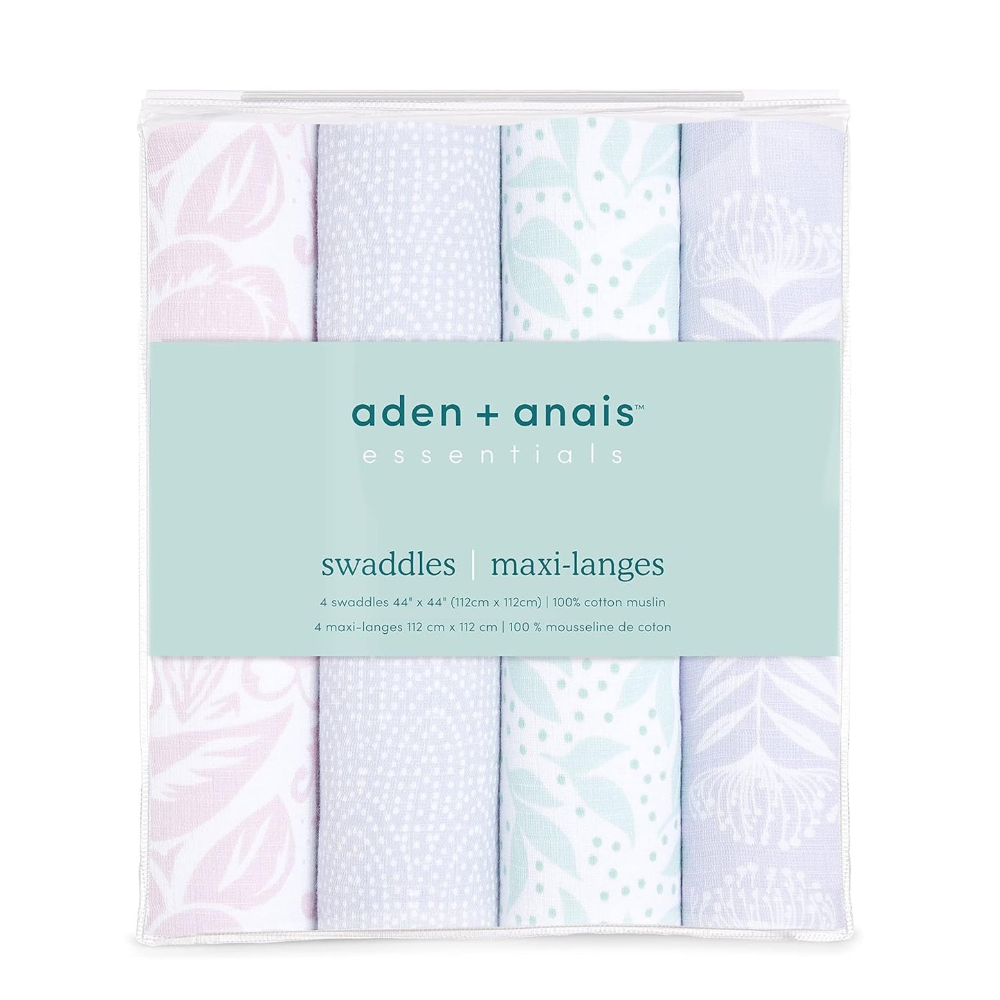 aden + anais Essentials Swaddle Blanket, Muslin Blankets for Girls & Boys, Baby Receiving Swaddles, Newborn Gifts, Infant Shower Items, Toddler Gift, Wearable Swaddling Set, 4 Pack, Damsel
