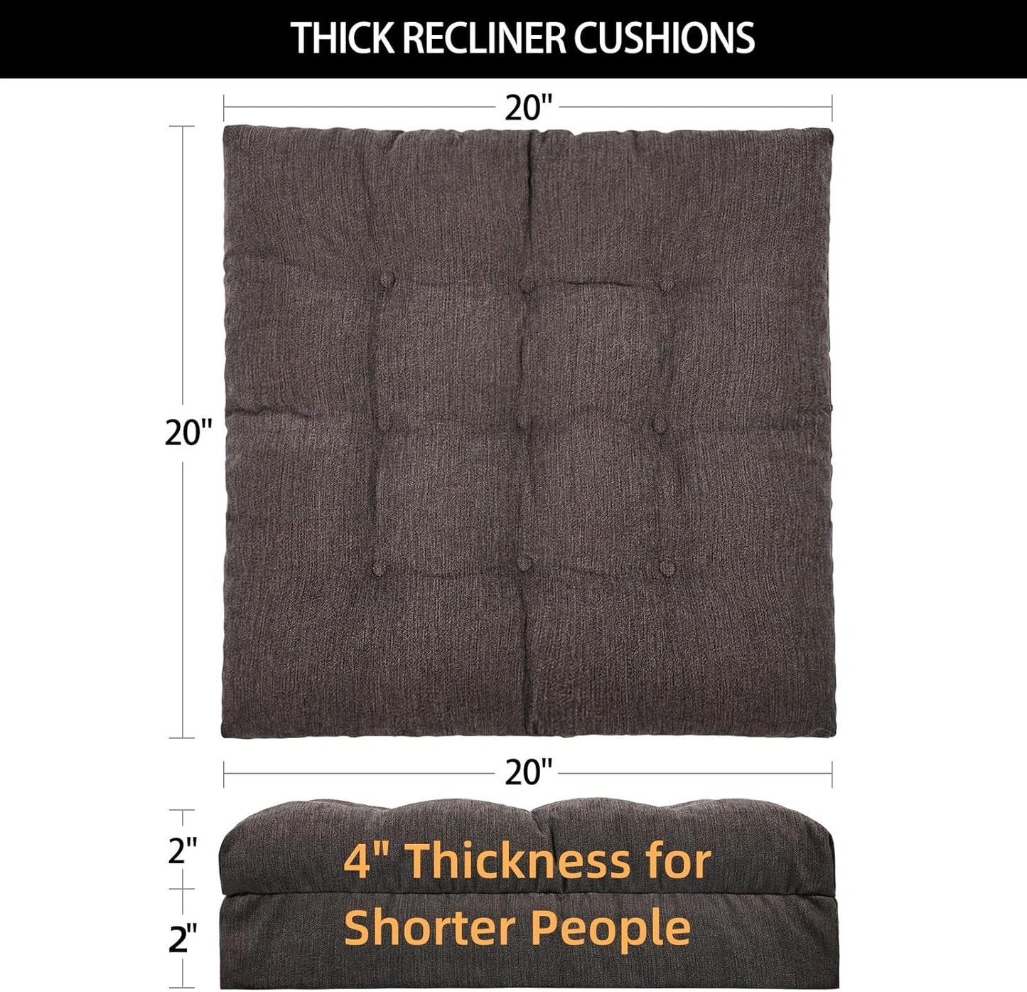 HAVARGO Recliner Cushions for Elderly, 20x20x4 Inch Thick Chair Cushion for Shorter Users Patent Design Soft Tufted Dual Layer Booster Seat Cushions for Seniors Recliner Risers Taupe 1P