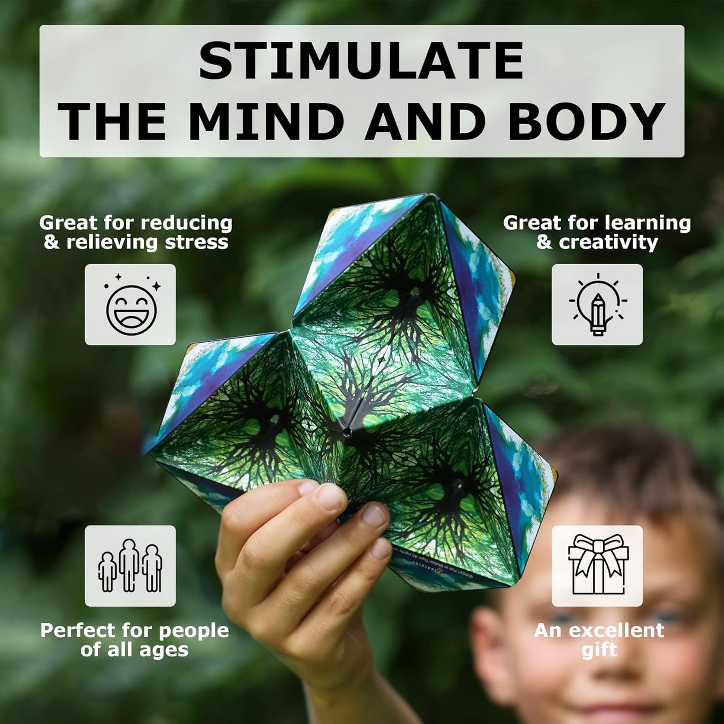 SHASHIBO Shape Shifting Box - Award-Winning Fidget Toy w/ 36 Rare Earth Magnets - Fidget Cube Transforms Into Over 70 Shapes, Sensory Toy Gift for Kids, Teens, and Adults (Moon)