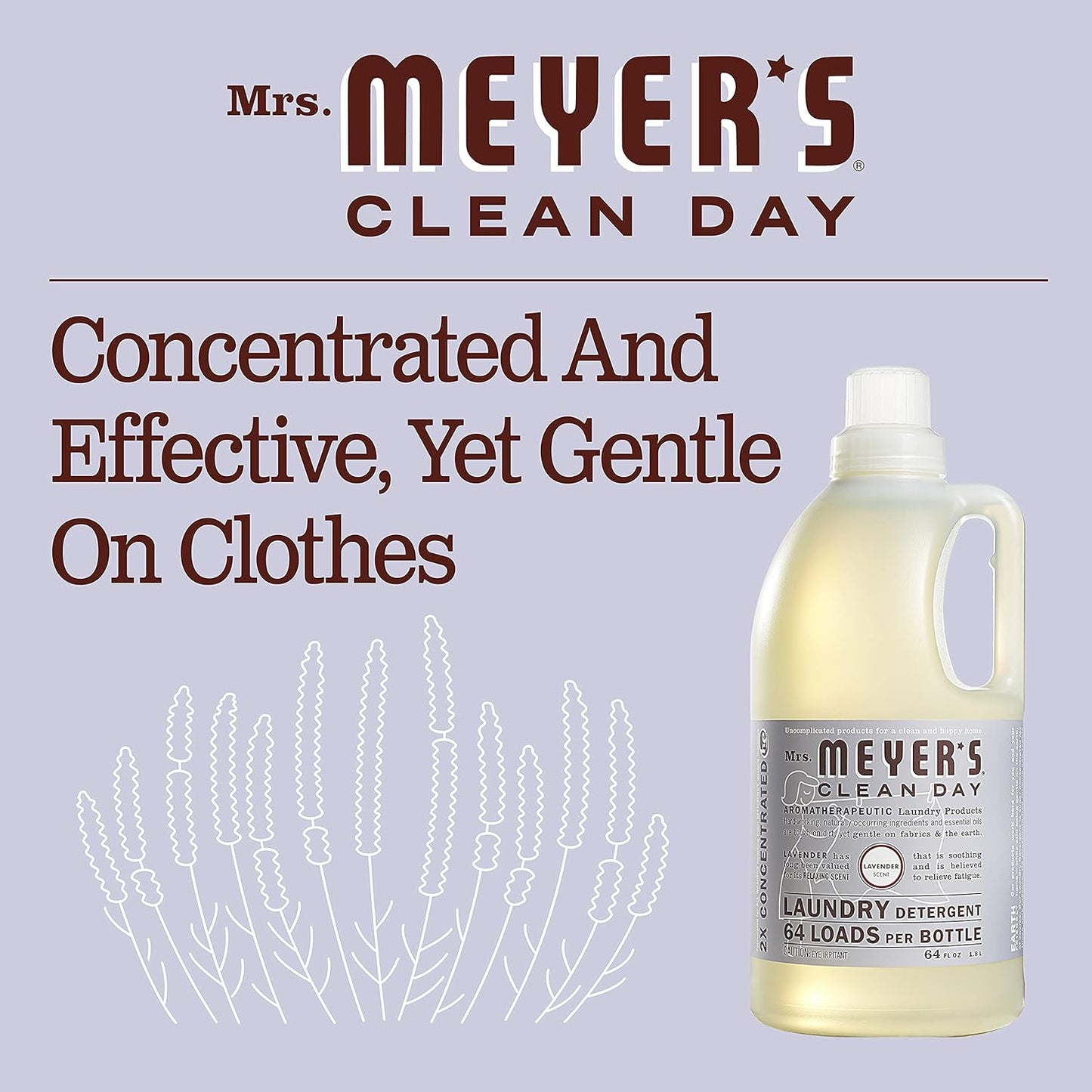 MRS. MEYER'S CLEAN DAY Liquid Laundry Detergent, Cruelty Free, Lavender Scent, 64 oz- Pack of 2
