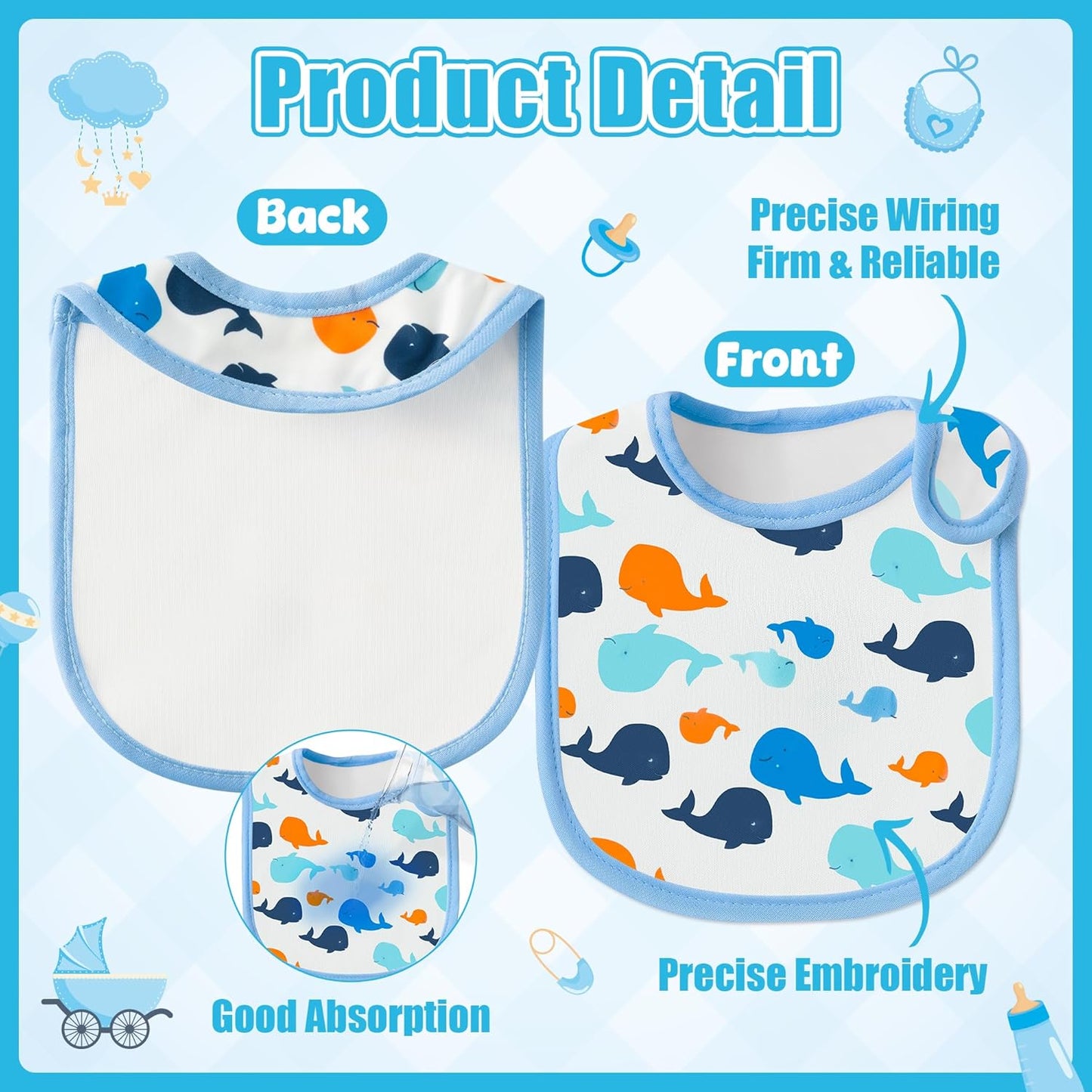Cotton Waterproof Baby Bibs - 24Pcs Adjustable Hook Loop Closure Bib for Feeding Teething Drooling Eating, 6-12 Months
