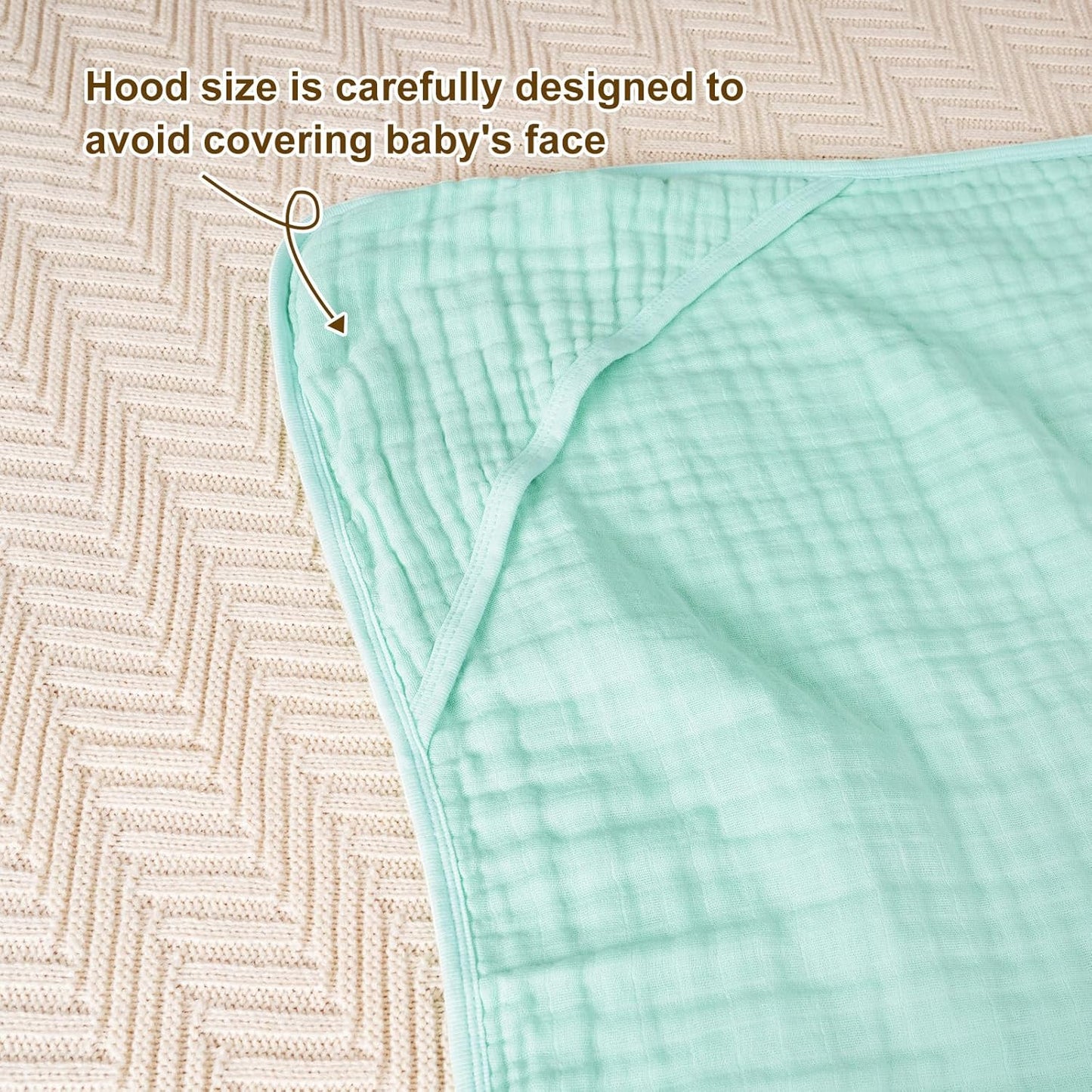 david's kids 2 Pack Hooded Baby Towels, 100% Muslin Cotton 6-Layer Ultra Soft Breathable Absorbent Baby Bath Towels for Infant and Toddler, Newborn Essentials, Large 32x32Inch, Beige & Green