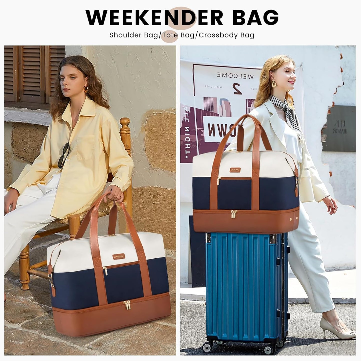 LOVEVOOK Weekender Bag, Large Travel Duffel Bag for Women with 2 Packing Cubes, Carry on Overnight Bag with Shoe Compartment, Mom Hospital Bags for Labor and Delivery