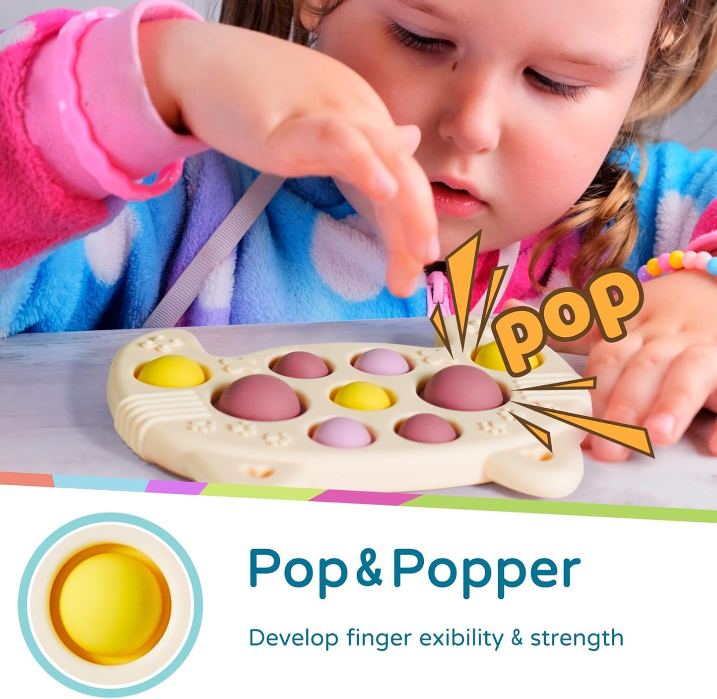 LiKee Fidget Popper Sensory Baby Toys for 10+ Months, Push and Popping Busy Board, Montessori Toys for 1+ Years Old, Airplane Car Travel Toy for Toddlers 1-3 Stress Relief