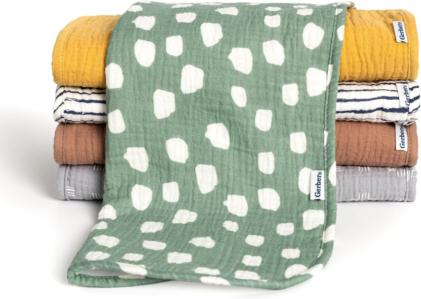 Gerber Baby Unisex Muslin Burp Cloths 5-Pack, Multi Teal Dots, Large Size 20" x 10"