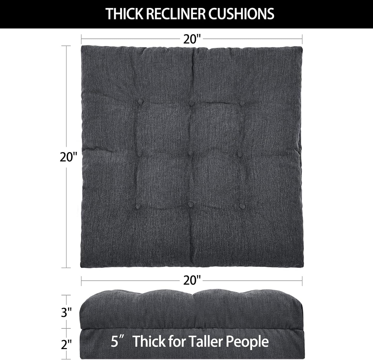 HAVARGO Recliner Cushions for Elderly, 20x20x5 Inch Thick Chair Cushion Patent Design Soft Tufted Dual Layer Booster Seat Cushions for Seniors Recliner Risers Gray 1P