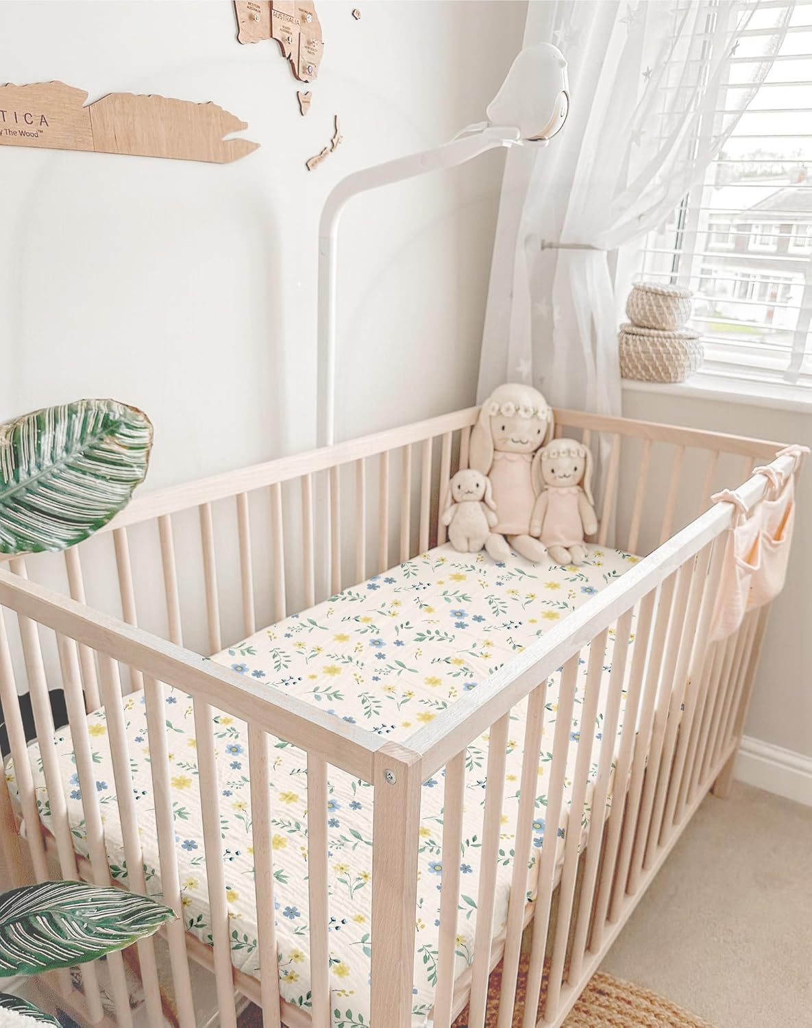 Pack and Play Sheets for Baby Boy and Girl 2 Pack, Neutral Muslin Cotton Pack N Play Mattresses Sheet 27"x39", Muslin Nursery Bedding Soft and Breathable Comfort (Spring Garden & Sage)