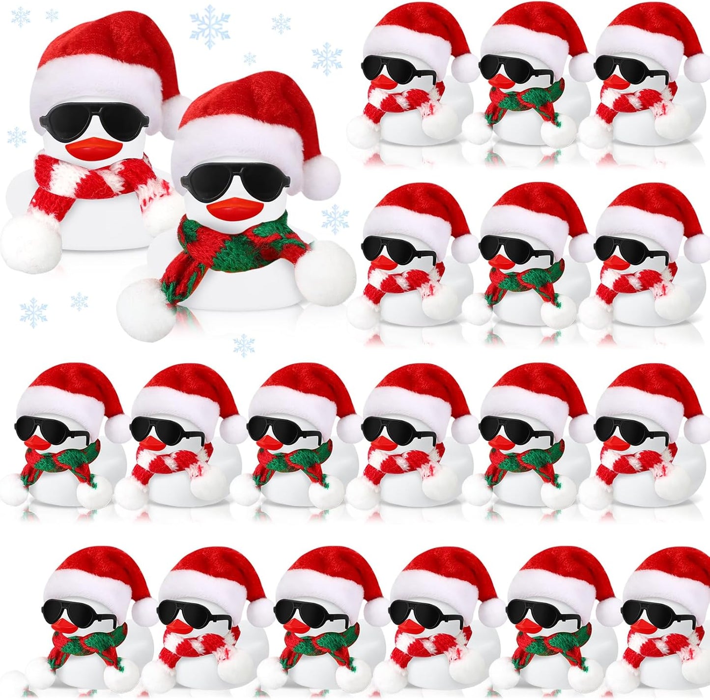 Syhood 48 Sets Christmas Mini Rubber Duck Bulk with Sunglasses Scarf Hats and Adhesive Dots Duckies Bath Toy Xmas Decor for Christmas Winter Gift Cruise Birthday Party (Xmas Hat)