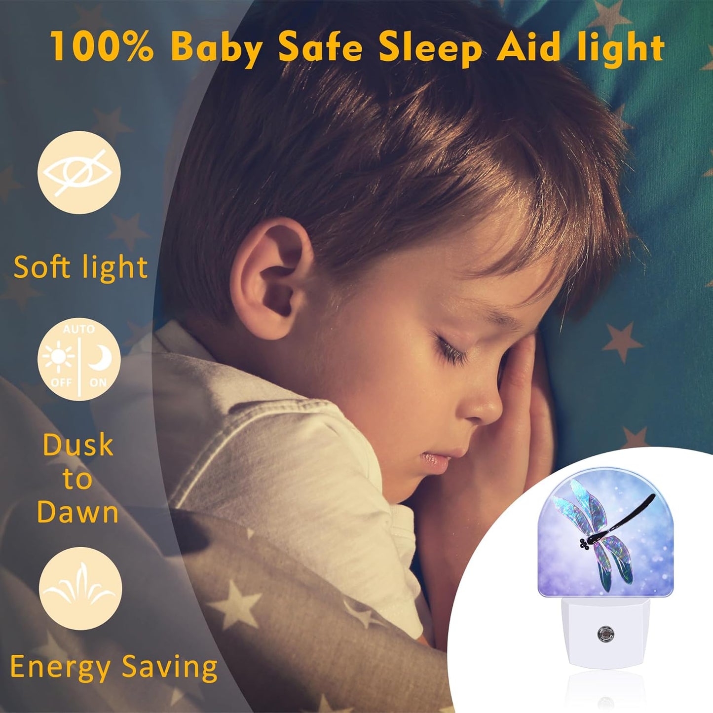 Fantasy Purple Dragonfly Night Light for Kids,Beautiful Glitter Dragonfly Night Light Plug in with Dusk to Dawn Sensor,0.5w Energy Saving Nightlight for Hallway Stairway Kitchen Bedroom