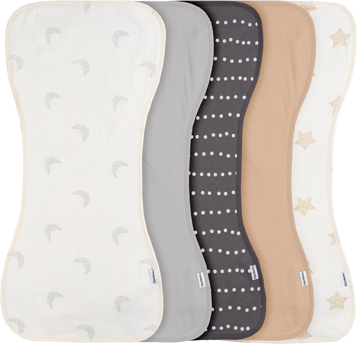 Gerber Baby Unisex Burp Cloths 5-Pack, Tan Grey, Size 10.5" x 21"