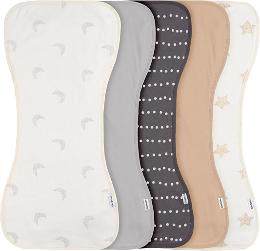 Gerber Baby Unisex Burp Cloths 5-Pack, Tan Grey, Size 10.5" x 21"