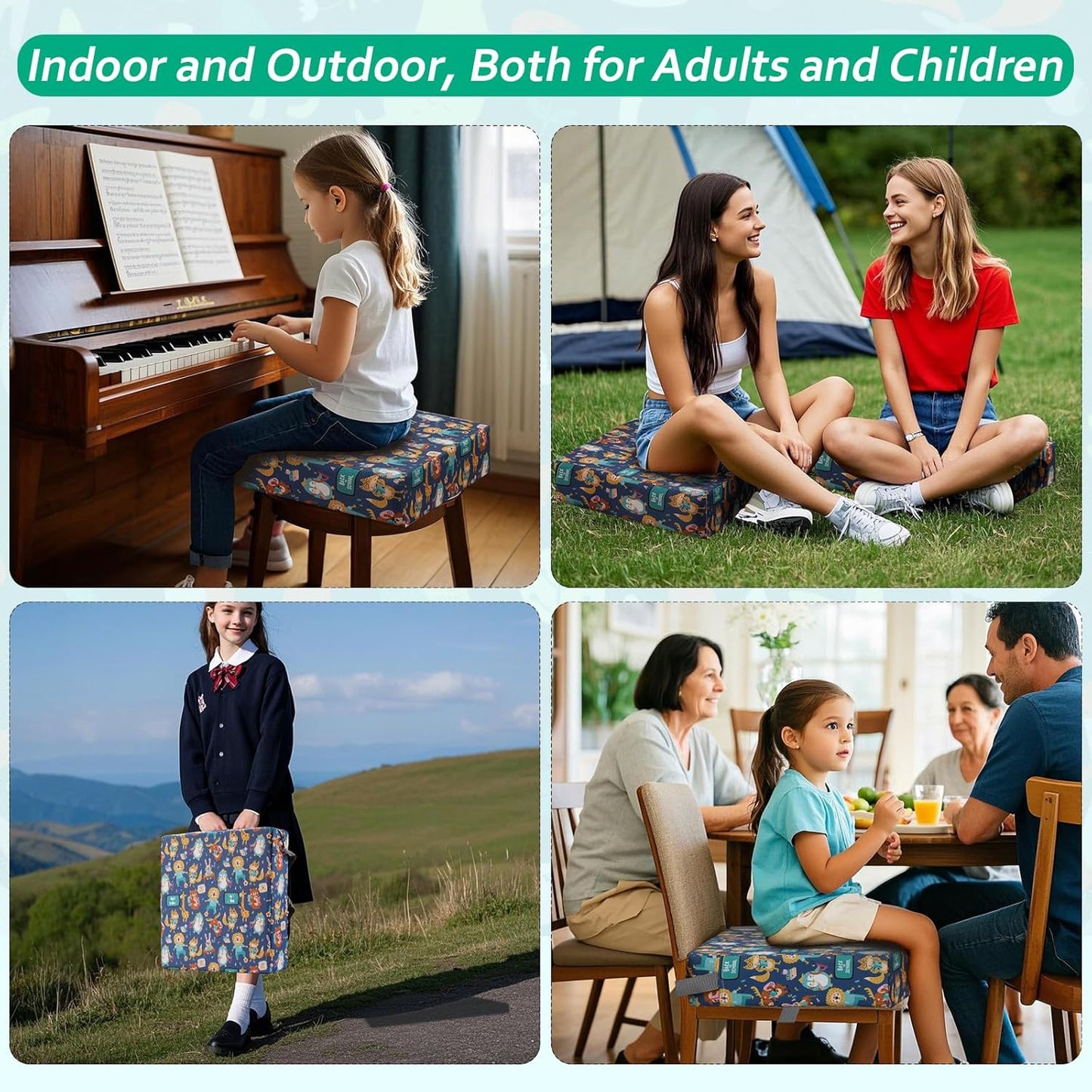 Zicac Portable Toddler Booster Seat for Dining Table, Safer Non-Slip Kids Booster Seat with Double Adjustable Straps, Washable Detachable Strong Support Increasing Cushion for Child (Purple/Yellow)