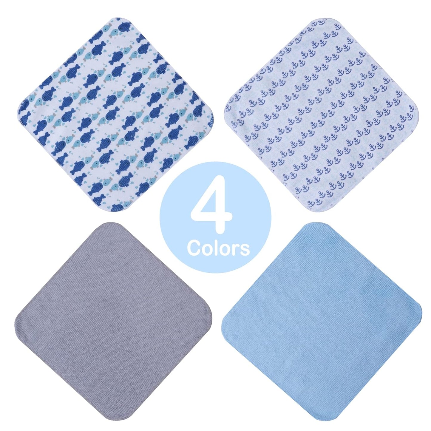 softan Baby Washcloths, 24Pack Baby Wash Cloths Extra Soft & Ultra Absorbent, Baby Towels and Washcloths Face Towel Unisex for Boys Girls Body, Washclothes Gentle on Sensitive Skin, 9x9 Whale & Anchor