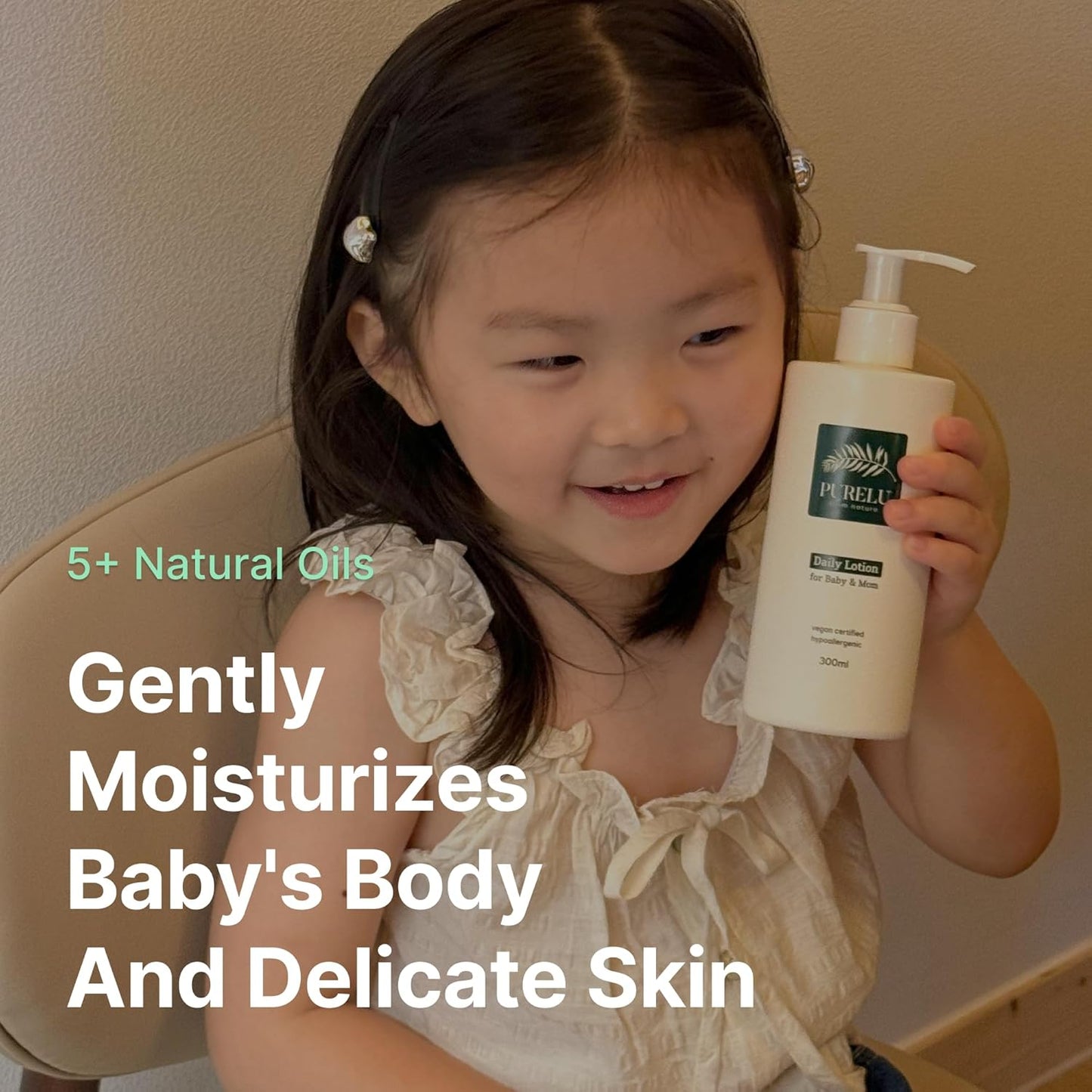 PURELU Baby Lotion For Newborn, Toddler Lotion, Vegan Body Lotion For Sensitive Skin, Baby Skin Care, Hypoallergenic Fragrance Free (10.14 Fl Oz / 300ml)