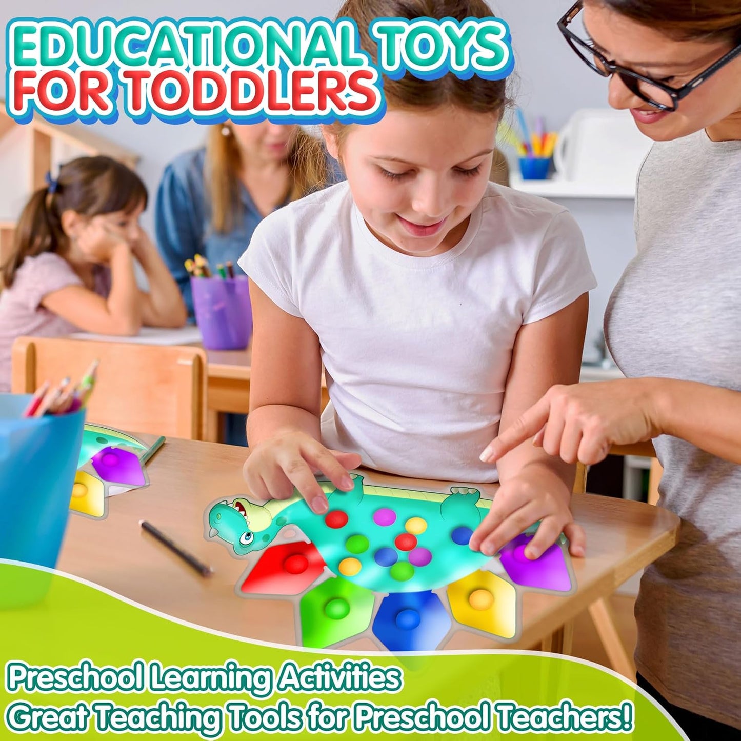 Christmas Stocking Stuffer Gift for Toddler Grandkid Dinosaur Color Sorting Sensory Toy Fine Motor Game Roadtrip Travel Essential Autism Dementia Fidget Preschool Classroom Activities for Kid Aged 3-5