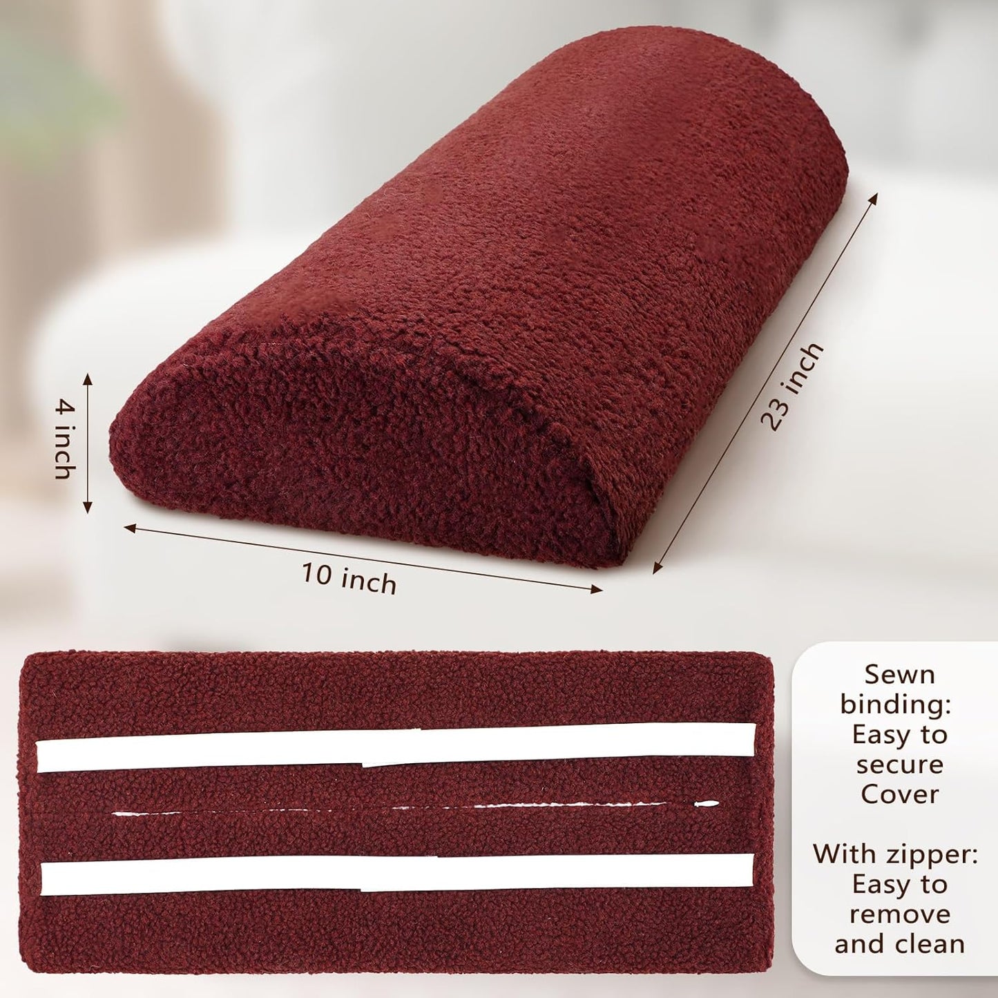 Wesiti Recliner Foot Pillow Cushion High Resilience Sherpa Memory Foam Bolster Sleeping Rest Multipurpose Half Roll Leg Pillow Suitable for Bed Chair Sofa Headrest Back Lumbar Leg Support(Wine Red)