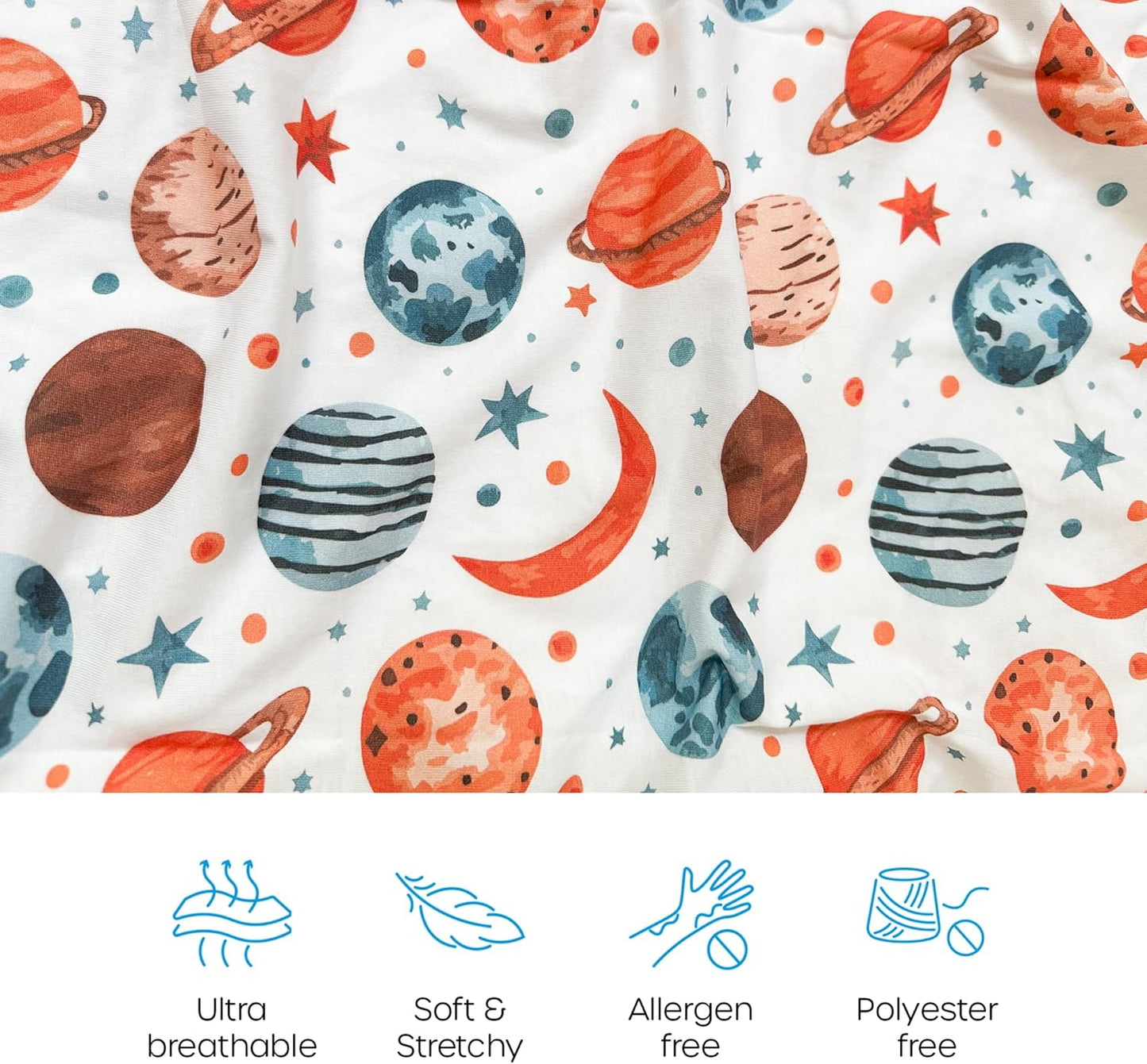 Quiggly Travel Crib Sheets for Guava Lotus, 2 Pack Organic Cotton Jersey Knit, Space, Planet & Star Patterns - Fits Travel Crib Mattress for Boys & Girls