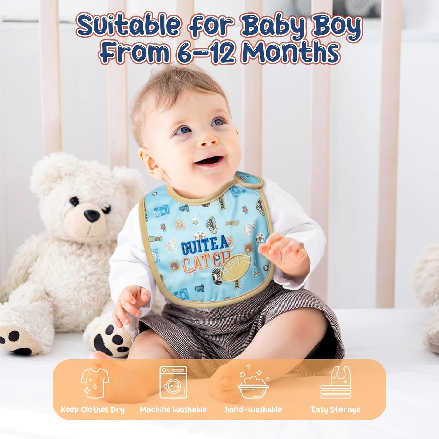 7Pcs Cotton Waterproof Baby Bibs Hook Loop Closure Newborn Bib Keepsake Baby Gift for Drooling Feeding Eating