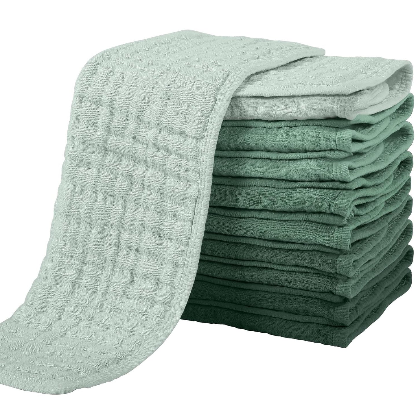 Yoofoss Muslin Burp Cloths for Baby 10 Pack 100% Organic Cotton Baby Washcloths for Boys Girls Large 20''X10'' Super Soft and Absorbent Gradient Green