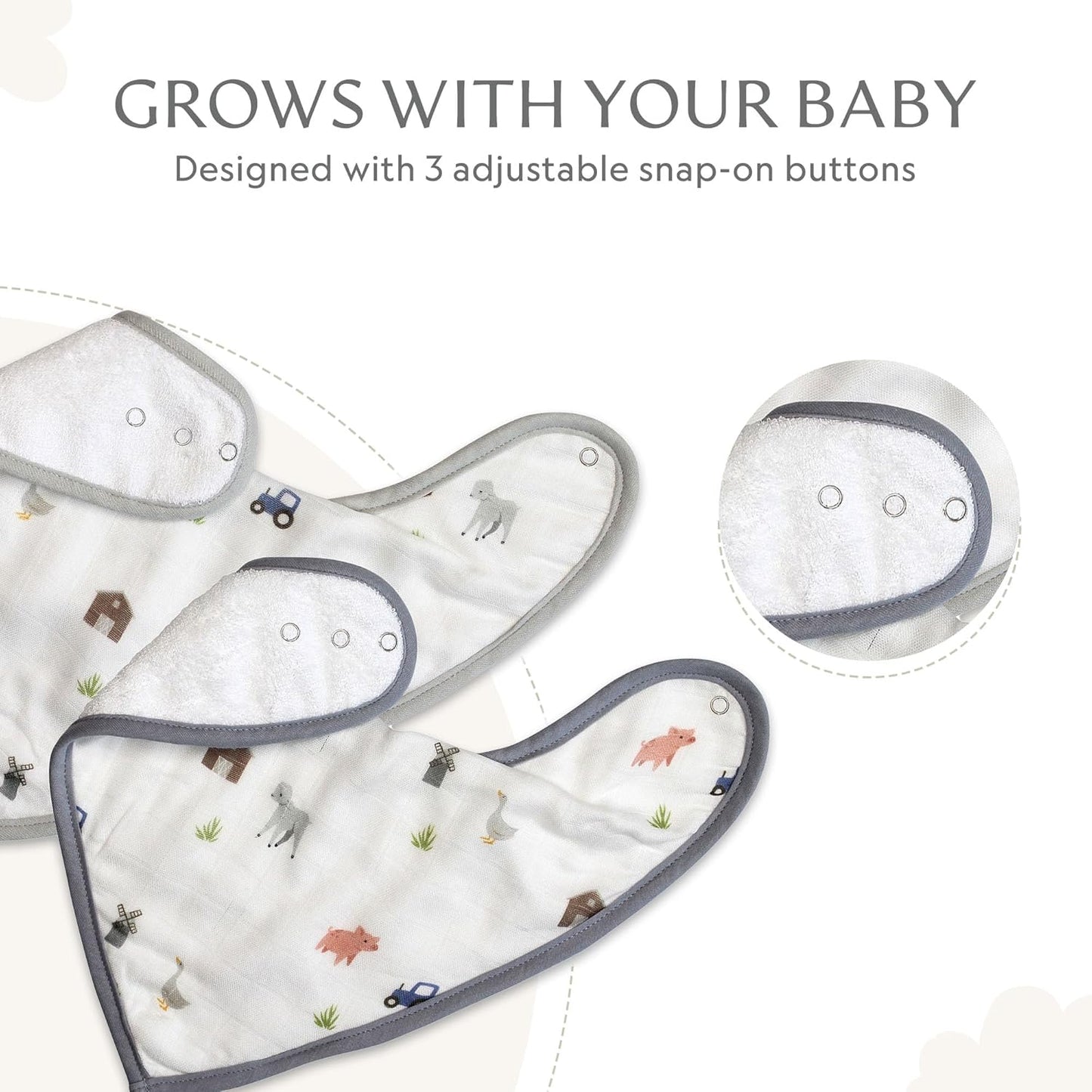 Bamboo Little Baby Bibs (Pack of 2) - Bibs with Adjustable Snaps- Absorbent Terry Backing