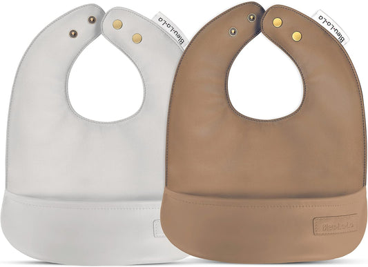 Vegan Leather Easy Clean Baby Bibs with Practical Pocket and Snaps - Great for Feeding and Teething Infants 0-12 Months