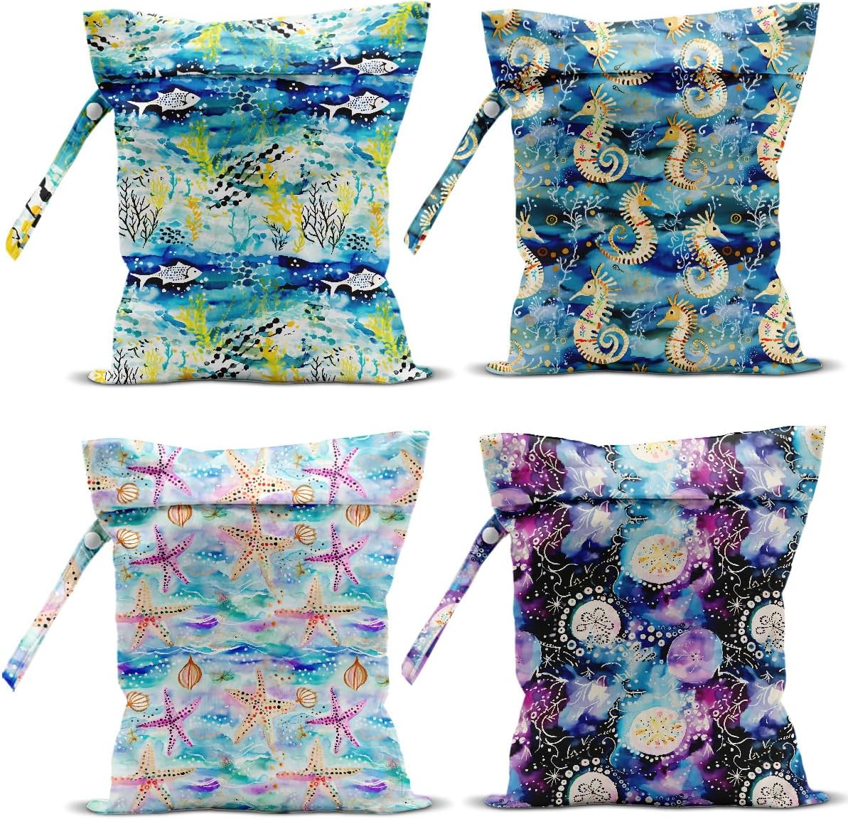 4 Pack Wet Bag for Swimsuit, Beach Travel Essentials Wet Dry Bag, for Sunscreen Toiletry Dirty Clothes Yoga Gym Diaper, Friend Summer Beach Vacation Gifts. Ocean Series