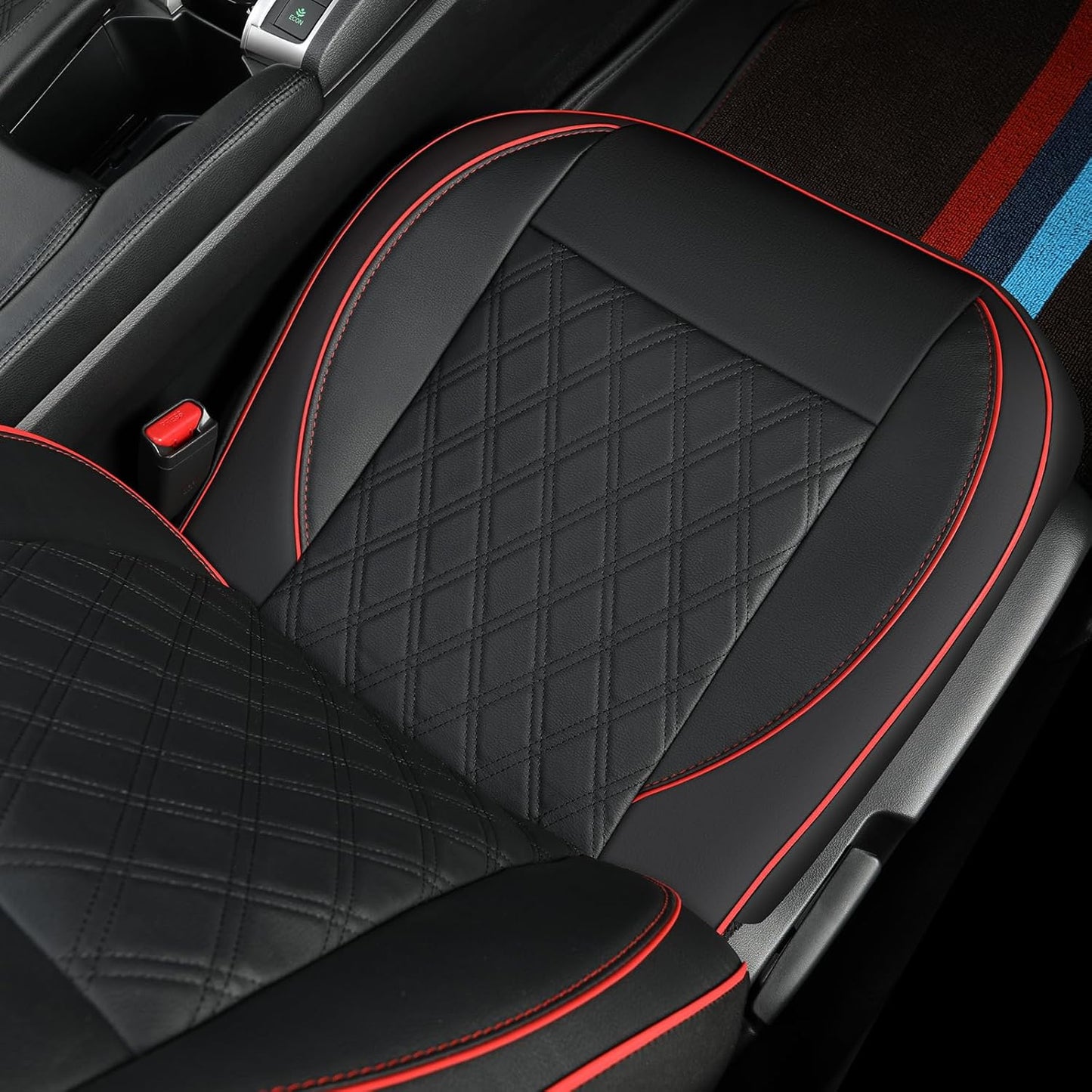 GIANT PANDA Front Car Seat Cover for Kia, Piping Leather Bucket Seat Protectors Waterproof, Custom Fit Kia Sorento Sportage Forte Telluride K5 Seltos Soul Optima Carnival (2 Pack Black+Red Line)