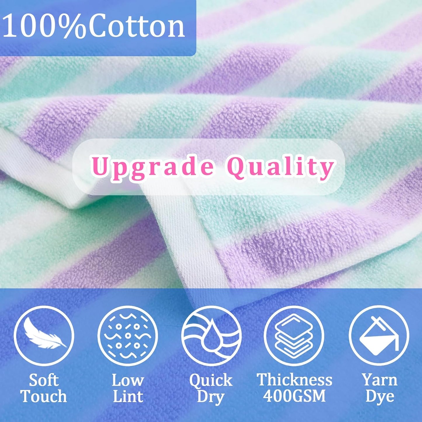 VOOVA & MOVAS Poncho Towels for Kids (4-8Years), Quick Dry Lightweight Absorbent Cotton Hooded Towel Robe for Pool | Swim | Beach | Bath, Aqua Purple Stripe