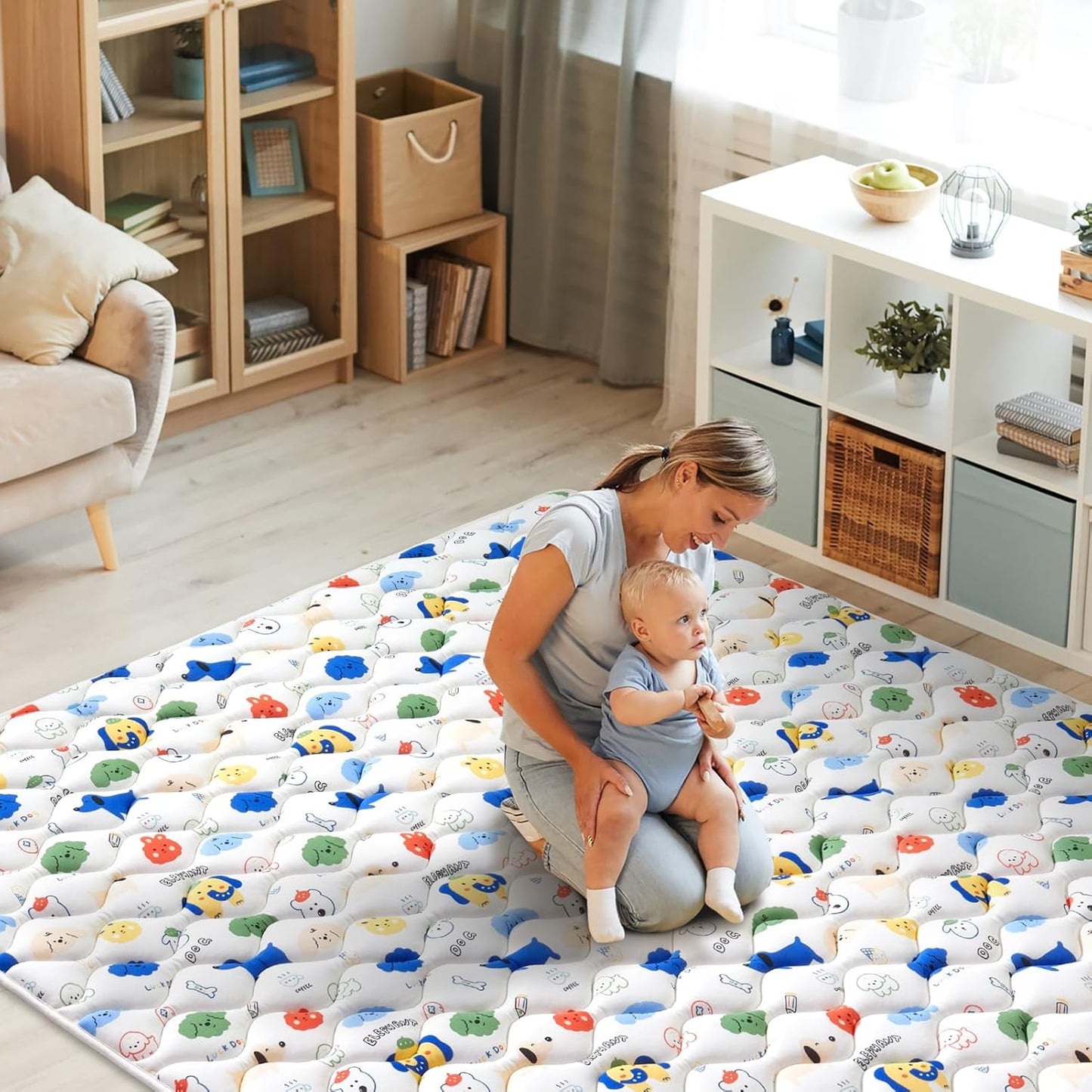 Odorless Premium Foam Baby Play Mat, Soft Microfiber Fabric Crawling Mat for Floor- Comfortable and Hypoallergenic, Non-Slip Cushioned Floor Playpen mat for Infants,Babies,Toddlers