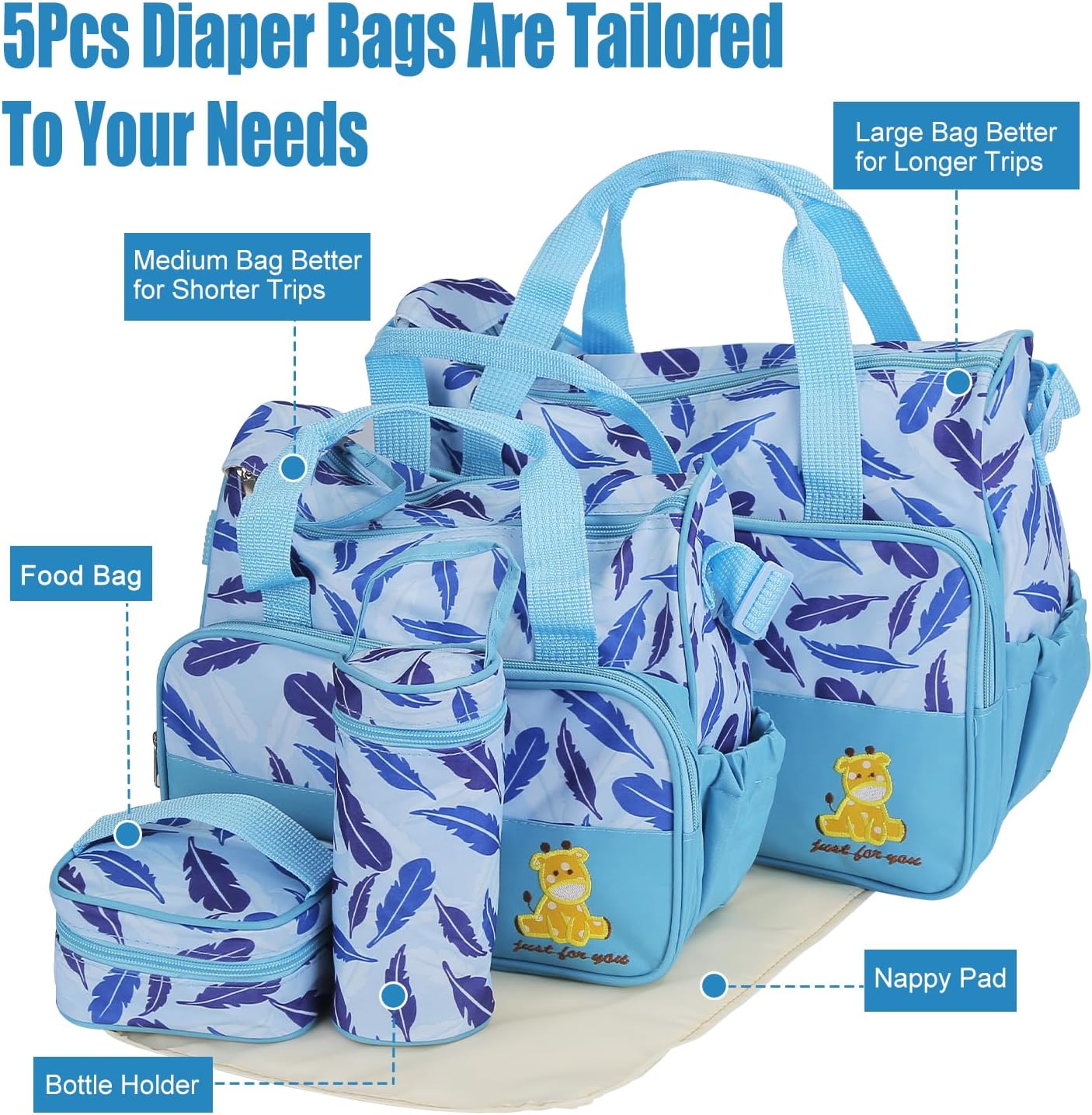 5PCS Baby Diaper Bag Set, Large Baby Doll Diaper Backpack
