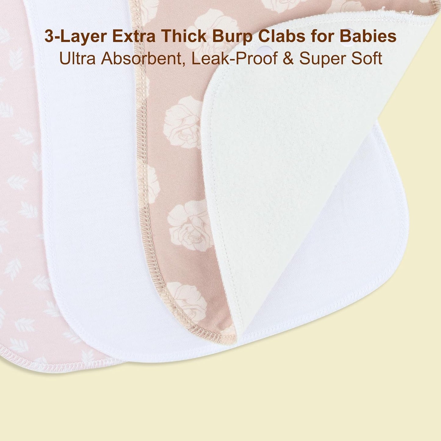 2-in-1 Burp Cloths and Baby Bibs - 6 Pack Large Super Absorbent Soft Cotton Burping Cloths for Spit Up, 3 Layers Thick Baby Burp Rags for Girls & Boys