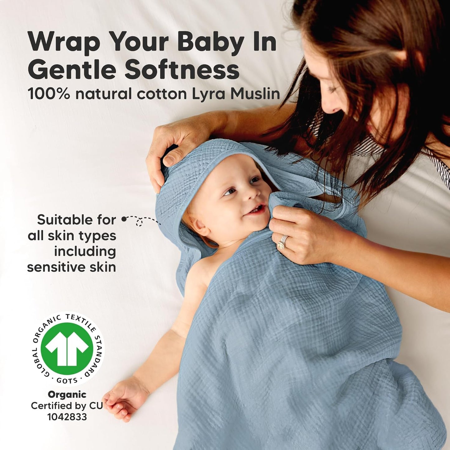 KeaBabies Muslin Hooded Baby Towels for Newborn Girls, Boys - 2-Pack, 30x30 Organic Cotton Baby Bath Towels Hooded, Soft Absorbent, Toddlers, Kids, Infant, Newborn Bath Essentials (Steel, Petite)