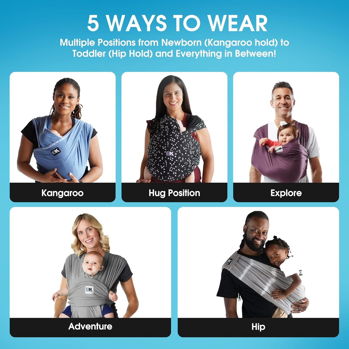 Original Baby K'tan Baby Carrier: #1 Easy Pre-Wrapped, Soft, Slip-On, No Rings, No Buckles | 5 in 1 Baby Sling Gift | The Best Hands Free Infant Wrap | Black | Small