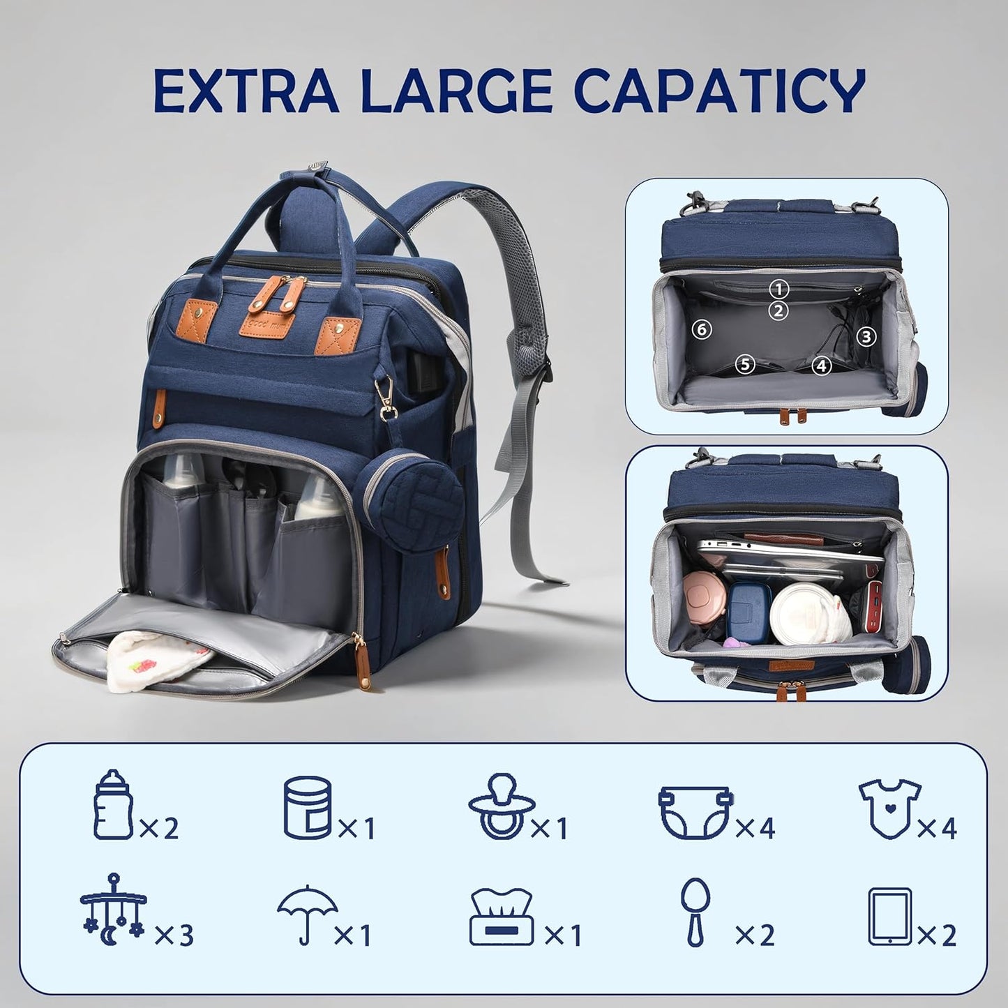 Diaper Bag with Changing Station, Baby diaper bags, Travel Essentials for Moms Dads, Boys, Blue