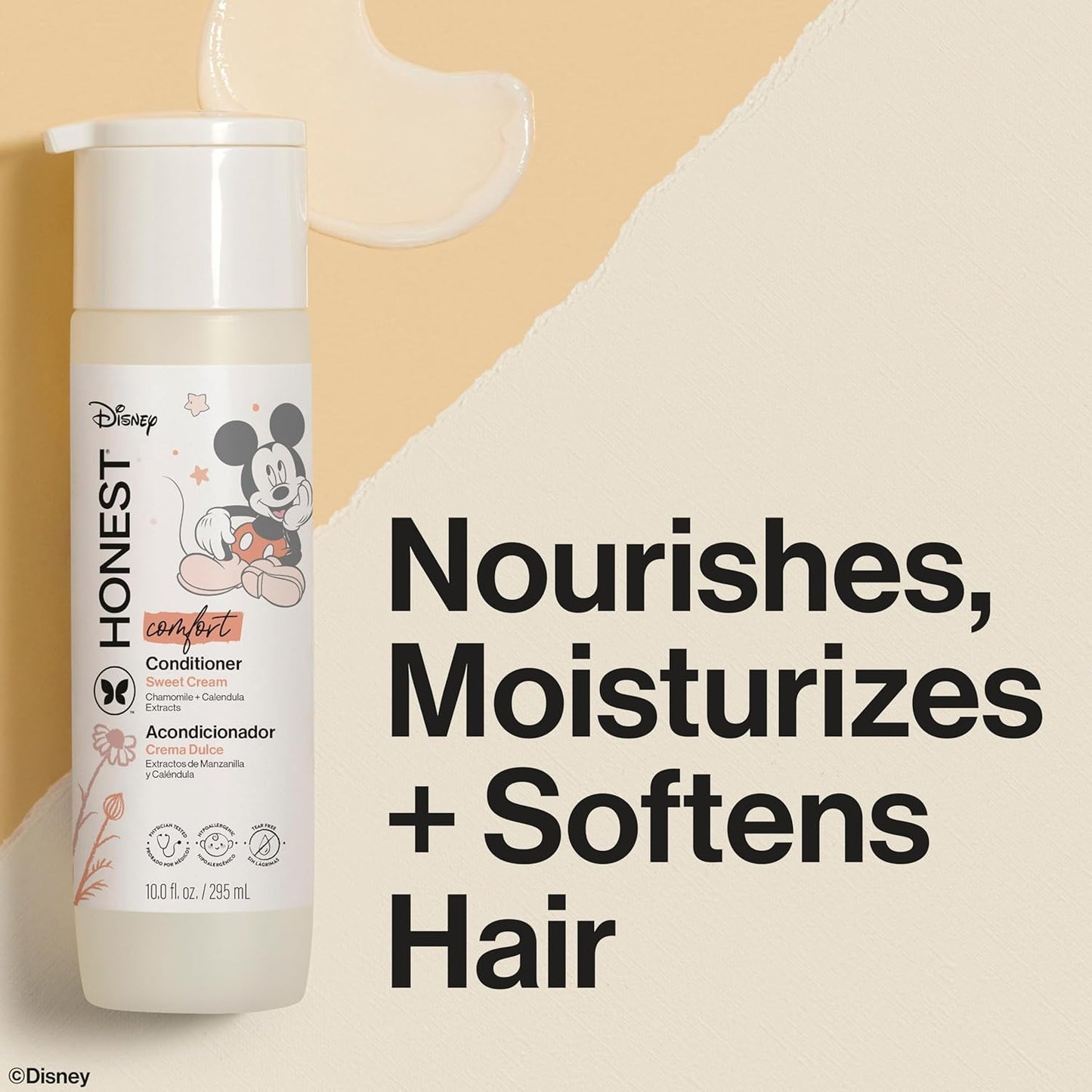 The Honest Company Silicone-Free Conditioner Gentle Enough for Baby Dermatologist Tested Tear Free Hypoallergenic Disney’s Mickey Mouse Comfort Sweet Cream 10 fl oz