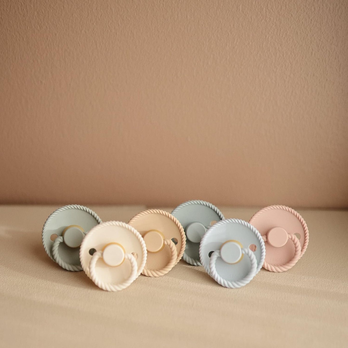 FRIGG Rope Natural Rubber Baby Pacifier | Made in Denmark | BPA-Free (Powder Blue/Ocean View, 0-6 Months)