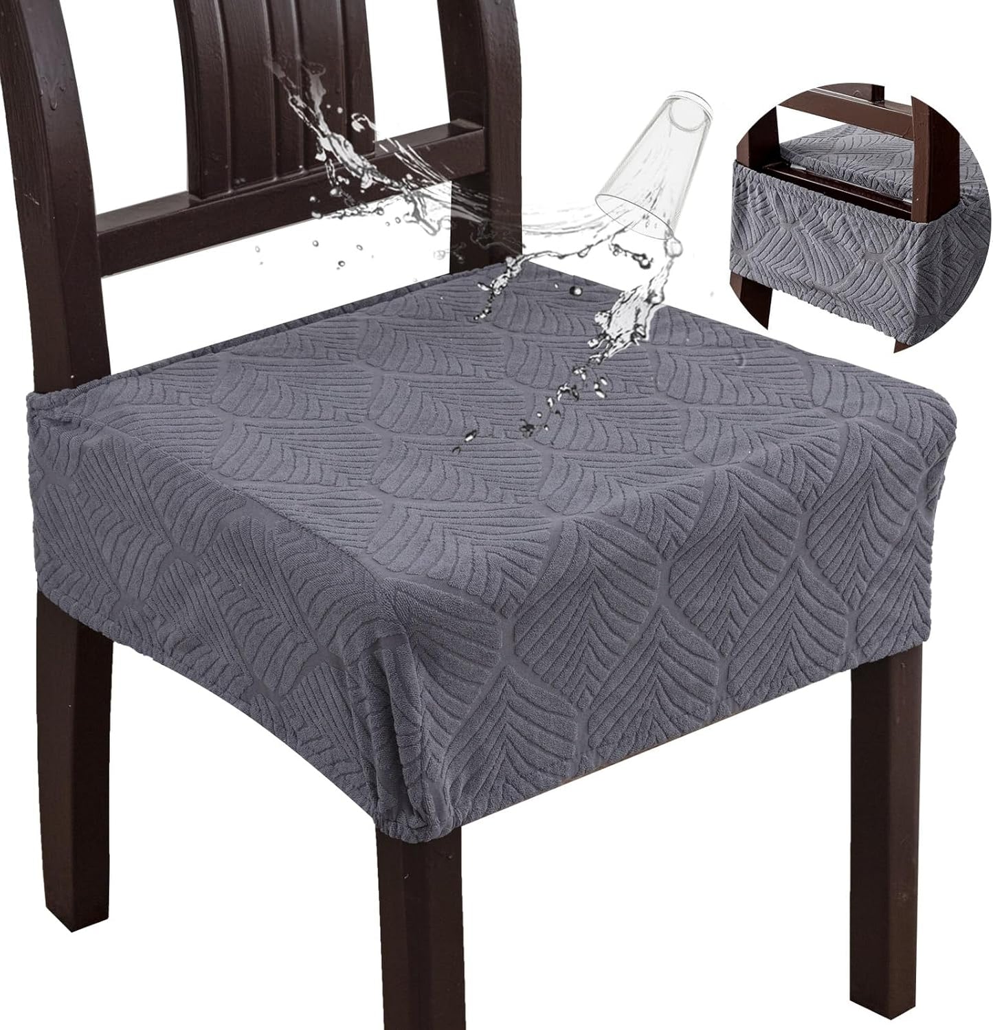 Waterproof Stretch Seat Covers,Dining Room Chair for 6 Set Removable Washable Chair Slipcover Protectors,No Rear Covers,Dark Grey