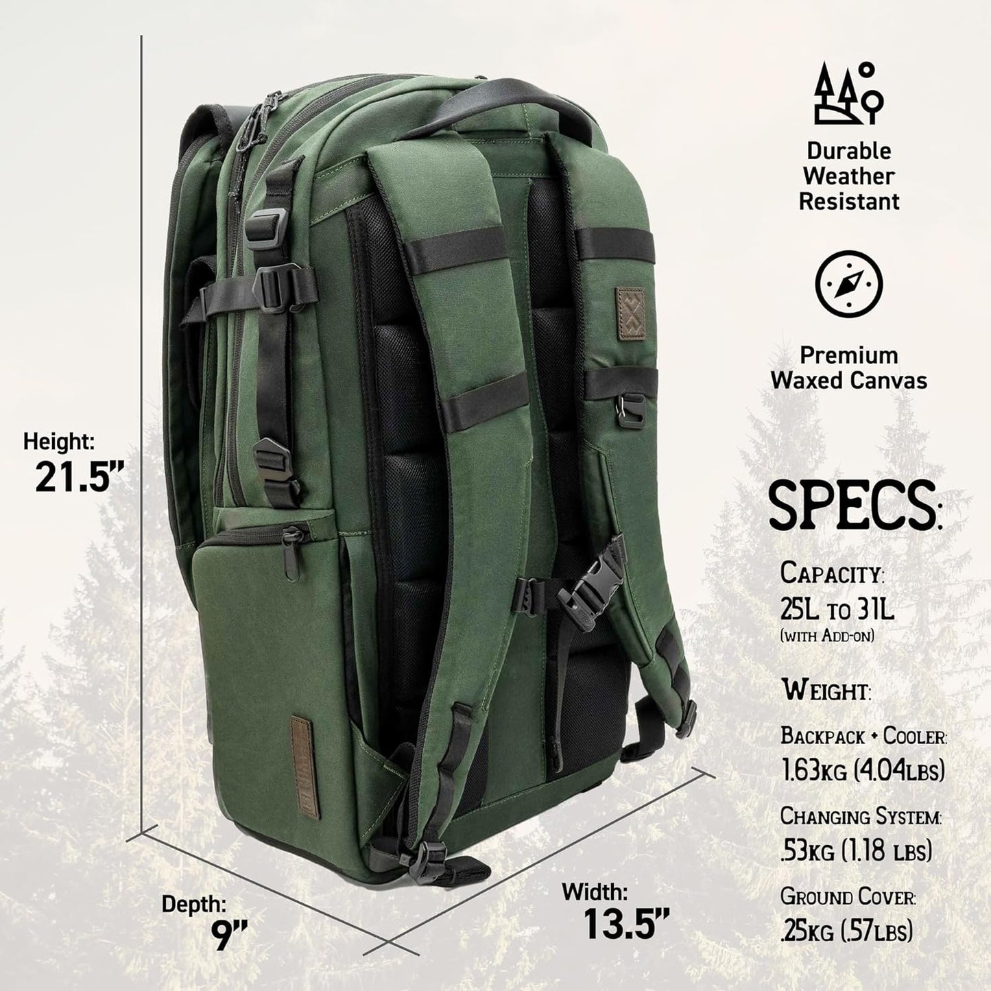 5 in 1 Tactical Adventure Proof Hiking Backpack and Diaper Bag, Travel, Lightweight, Cooler for Storing Milk, Convertible Handles, Durable, Changing Pad included