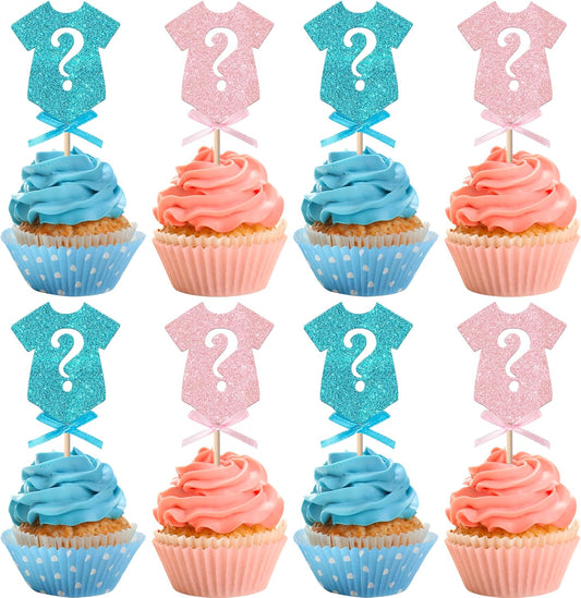 Rsstarxi 24 Pack Gender Reveal Cupcake Toppers Baby Shower Gender Reveal Party Decorations Pink or Blue Bow Tie Cupcake Picks for Boy or Girl Baby Shower Party Cake Decorations
