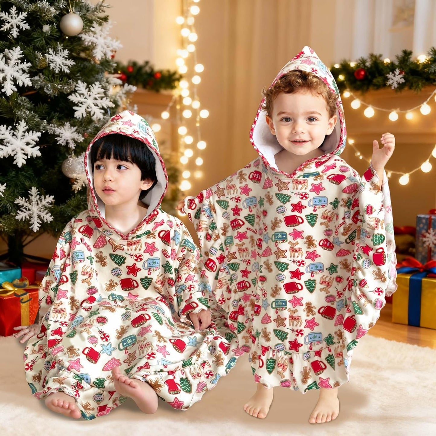 VOOVA & MOVAS Baby Hooded Towel Poncho with Ruffle Trim | Soft 100% Cotton | Absorbent Thick Towel for Bath, Swim, Beach & Winter | Cozy, Gingersnap